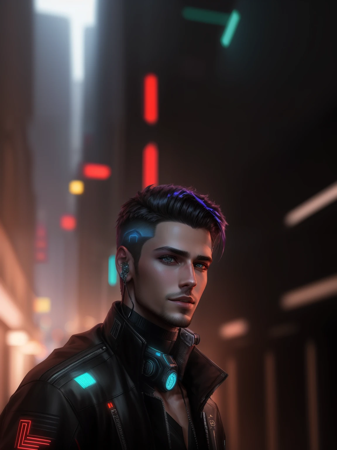 change background cyberpunk handsome boy, realistic face, 8k, ultra realistic