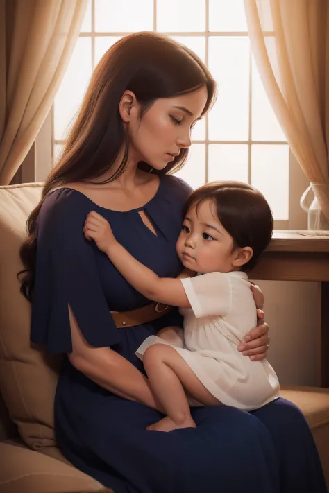 An emotional and poignant depiction of a mother and child, inspired by 'Mother and Child,' evoking the bond between generations.