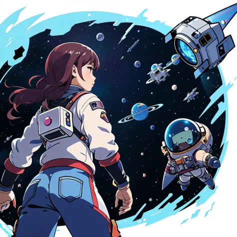 Anime girl in space with spaceships and spaceships in the background ...