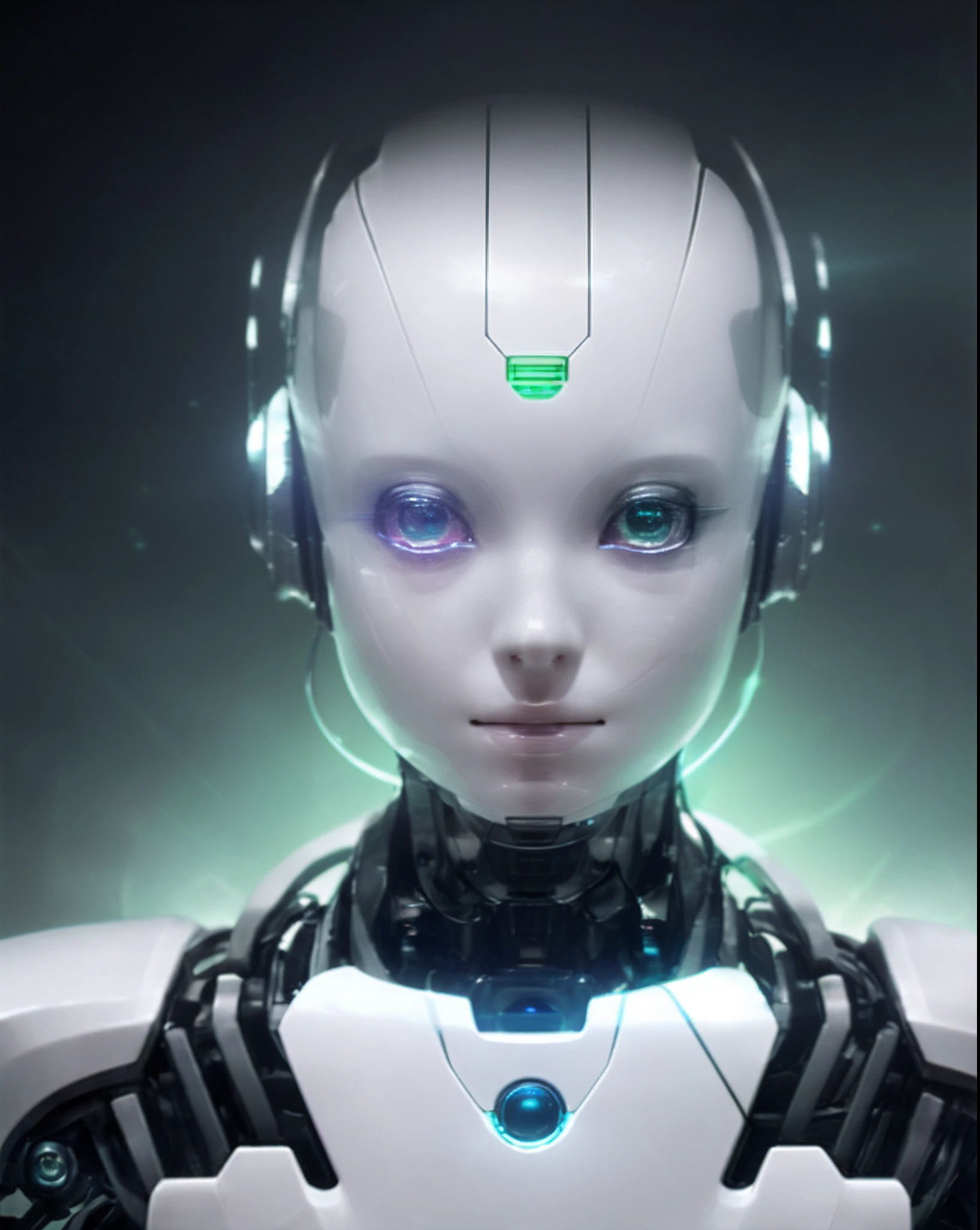 A close up of a robot with headphones on and glowing eyes - SeaArt AI