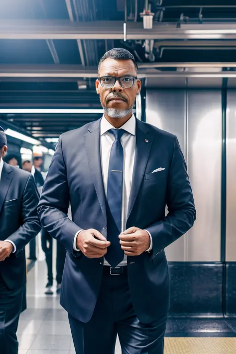 guttonerdvision14, create an exceptionally detailed and hyper-realistic image of a man, wearing glasses, dressed in a formal dre...