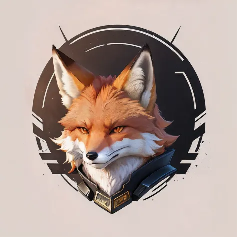 There is a fox head，There is a shield on it, portrait of an anthro fox, digital fox, Anthropomorphic fox, fox animal, Stylized f...