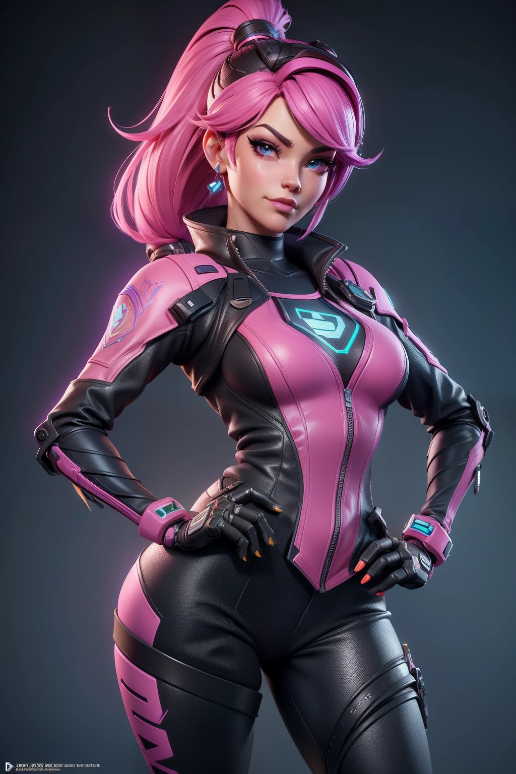 a close up of a person in a costume, 3 d render character art 8 k, rendered in sfm, airbrush render, echo from overwatch, vibrant fan art, ana from overwatch, pink iconic character, artgerm julie bell beeple, high res render, colored zbrush render, dominatrix assassin robot, high detail iconic character, sfm render