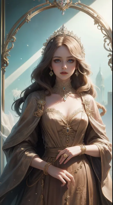 tmasterpiece，Highest high resolution，A bust of a beautiful royal maiden，Delicate braided hair，Coiled hair，Shining clear eyes，The hair is covered with beautiful and delicate floral craftsmanship, crystal、Diamond jewelry filigree，Ultra-detailed details，upsca...