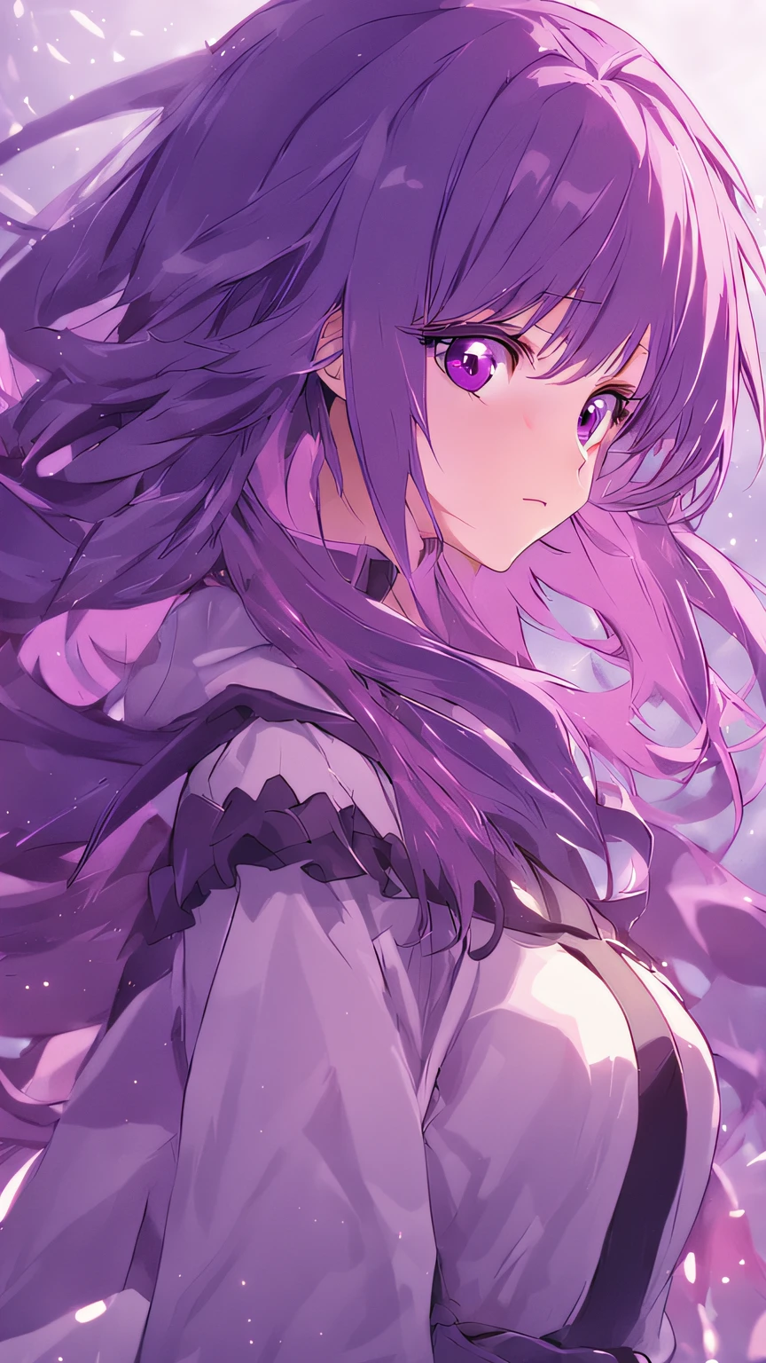 Anime girl with long purple hair and purple eyes standing in the snow, anime moe art style, style of anime4 K, Anime art wallpaper 8 K, Anime art wallpaper 4 K, Anime art wallpaper 4k, Anime wallpaper 4K, Anime wallpaper 4 k, Detailed digital anime art, 4K anime wallpaper, 4k manga wallpapers, clean and meticulous anime art, a beautiful anime portrait