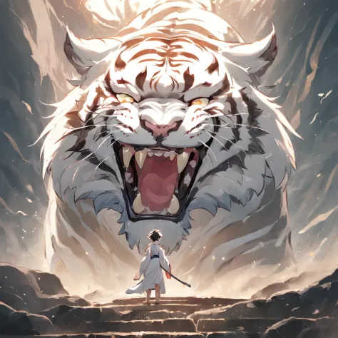 the white tiger，Mountain and Sea Sutra，mythological beasts，Handsome，Don't have characters，Tiger roar，Open your mouth and make a cry