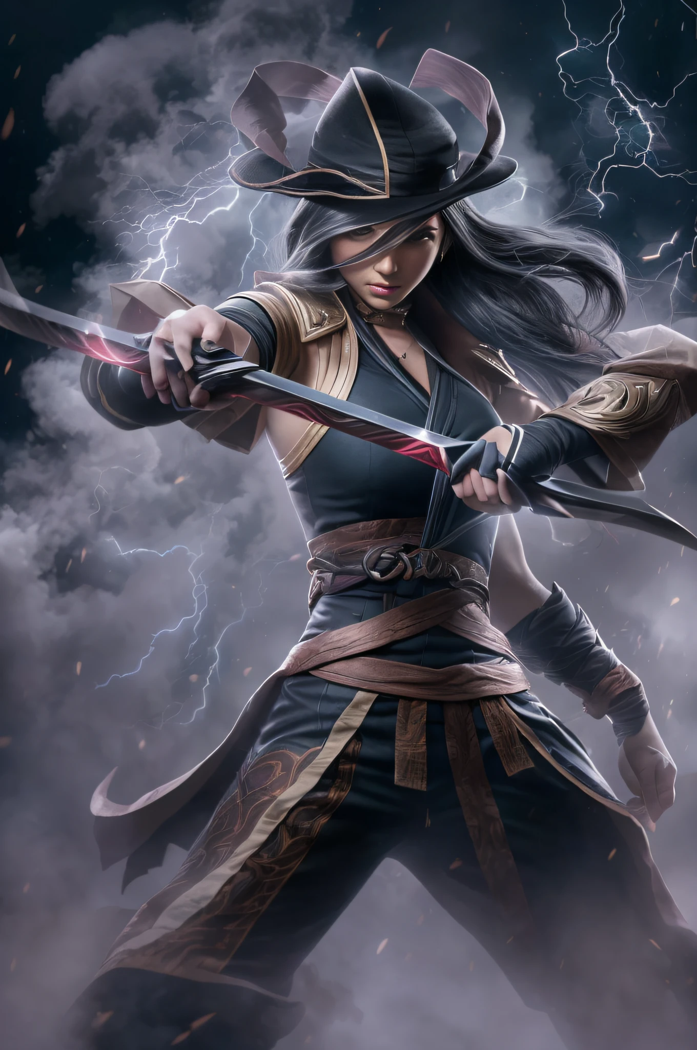 ((akali from league of legends, ultra realisitic)), (((fully body))), ((perfect hands)), Using the Samurai Weapon, old background, chic, gray and black smoke, stunning, hyper realistic, octan render, surrounded by the effect of smoke and lightning,  league of legends style, old background, chic, dazzling, (wall-paper), conceptual artwork, details Intricate, highy detailed, ((cinemactic)), Dramatic, (highest quallity, awarded, Masterpiece artwork:1.5), (photorrealistic:1.5), fot, Realistic photo, Nikon, naturallight, 4K, highes definition, xf iq4, 150MP, 50 millimeters, ISO 1000 Certification, 1/250s, naturallight, Adobe Lightroom, photolab, Photographic Affinity, PhotoDirector 365,