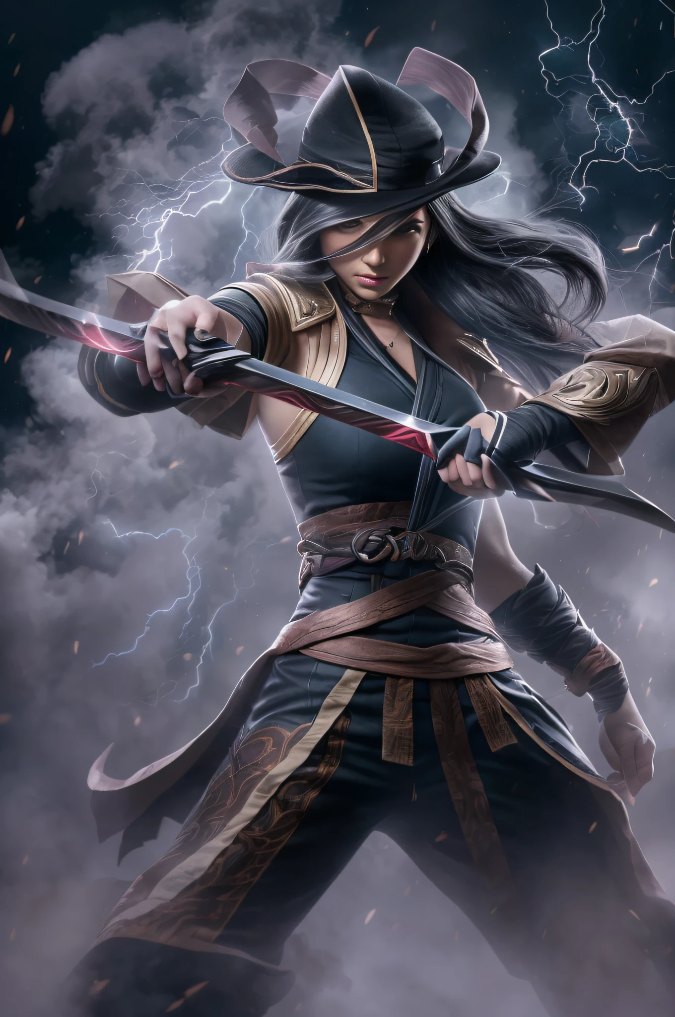 ((Akali de League of Legends, Ultra realista)), (((corpo inteiro))), ((perfect hands)), Usando a Arma Samurai, fundo antigo, elegante, gray and black smoke, atordoante, hyper realistic, octan render, surrounded by the effect of smoke and lightning,  Estilo League of Legends, fundo antigo, elegante, deslumbrante, (papel de parede), arte conceitual, detalhes intrincados, altamente detalhado, ((cinemactic)), Dramatic, (mais alta qualidade, Concedido, obra-prima:1.5), (fotorrealista:1.5), fotografia, Realistic photo, Nikon, Luz Natural, 4k, highes definition, XF IQ4, 150MP, 50 millimeters, ISO 1000 Certification, 1/Anos 250, Luz Natural, Adobe Lightroom, photolab, Photographic Affinity, PhotoDirector 365,