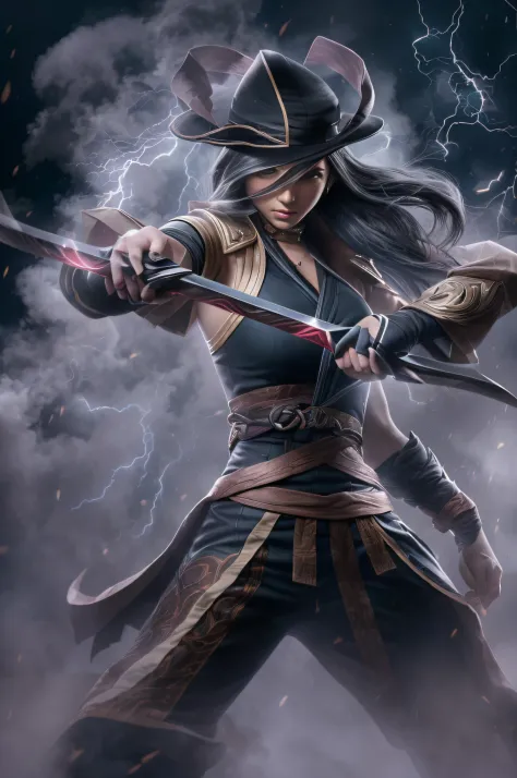 ((Akali de League of Legends, Ultra realista)), (((corpo inteiro))), ((perfect hands)), Usando a Arma Samurai, fundo antigo, ele...