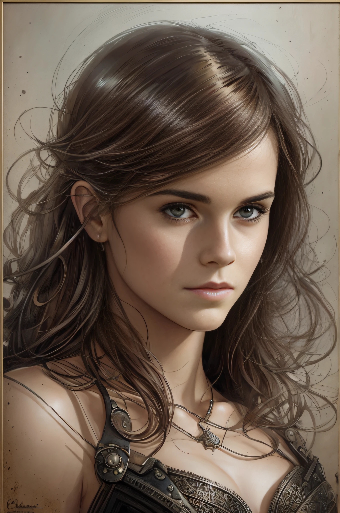 Emma Watson as stunning beautiful steampunk woman, (fully body), ultra-detailed eyes, ultra-detailed body, Nice perfect face with smooth skinice perfect face, stunning female body, ((ultra-detailed hands)), masterpiece fantasy art concept, trending in artstation, 超detailded, digitl art, engine unreal, 32K, ultra HD |, Centered image, arte de Luis Royo e artgerm e greg rutkowski e Alphonse Much