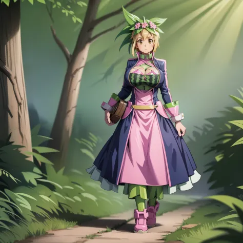 kanna blaster master, flora fauna, female,, huge chest, full clothed dress, walking