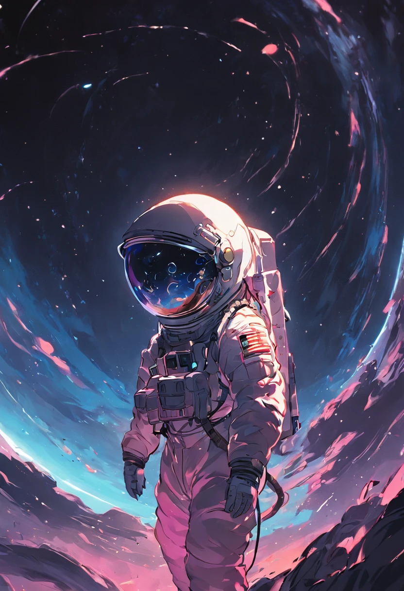 Astronautas vagam pelo espaço, fundo preto
