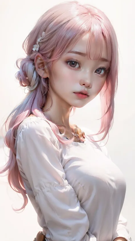 1girl,makima,White shirt,Long hair,pink hair,realistic,ultra detail,70mm lens