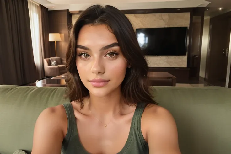  hyper réaliste,Une jeune fille attirante ,Seulement , photo de selfie ...