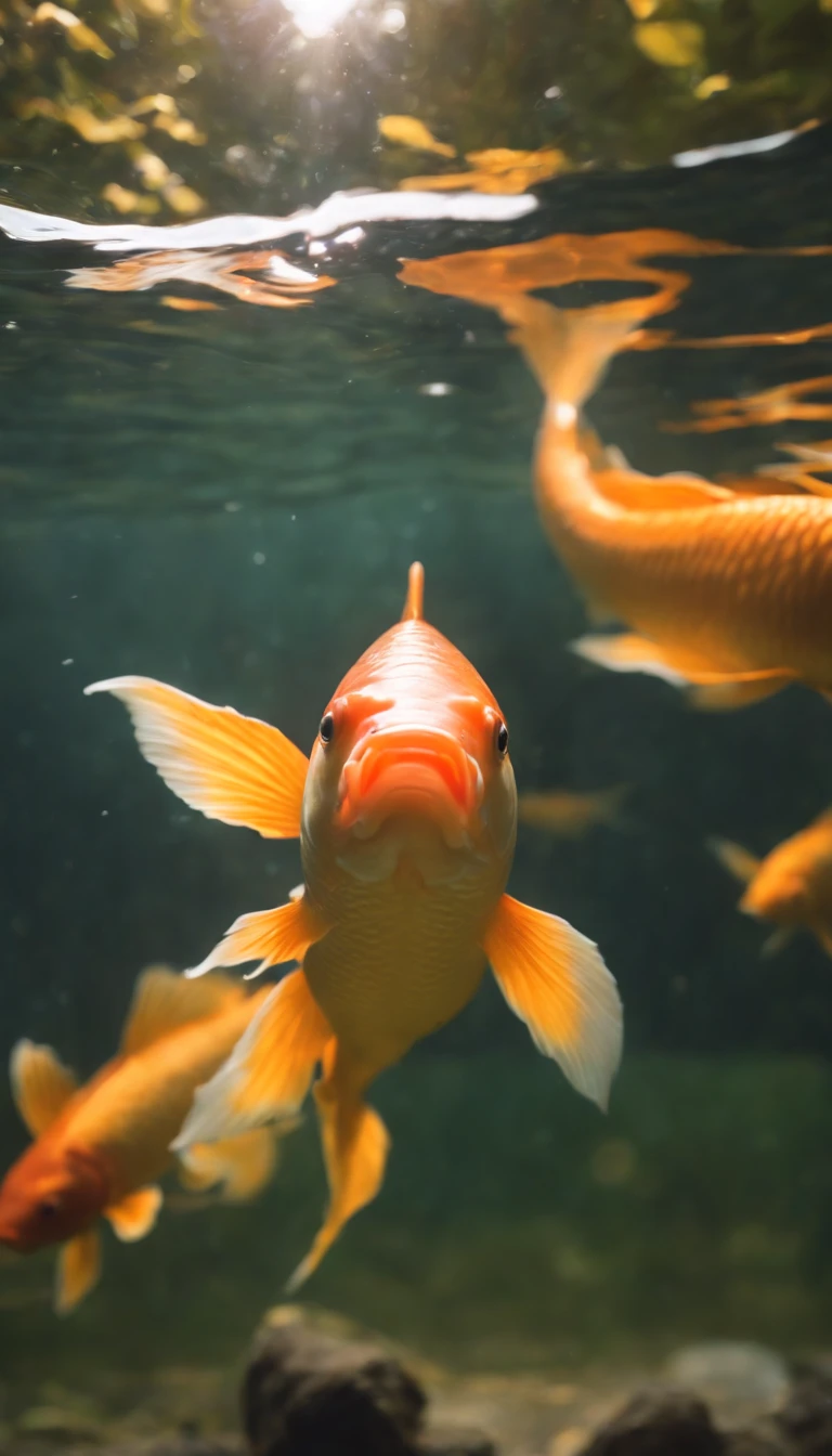 8K.Golden carp、(Golden Koi Camera Workup)、Beautiful fece、1 golden carp ...