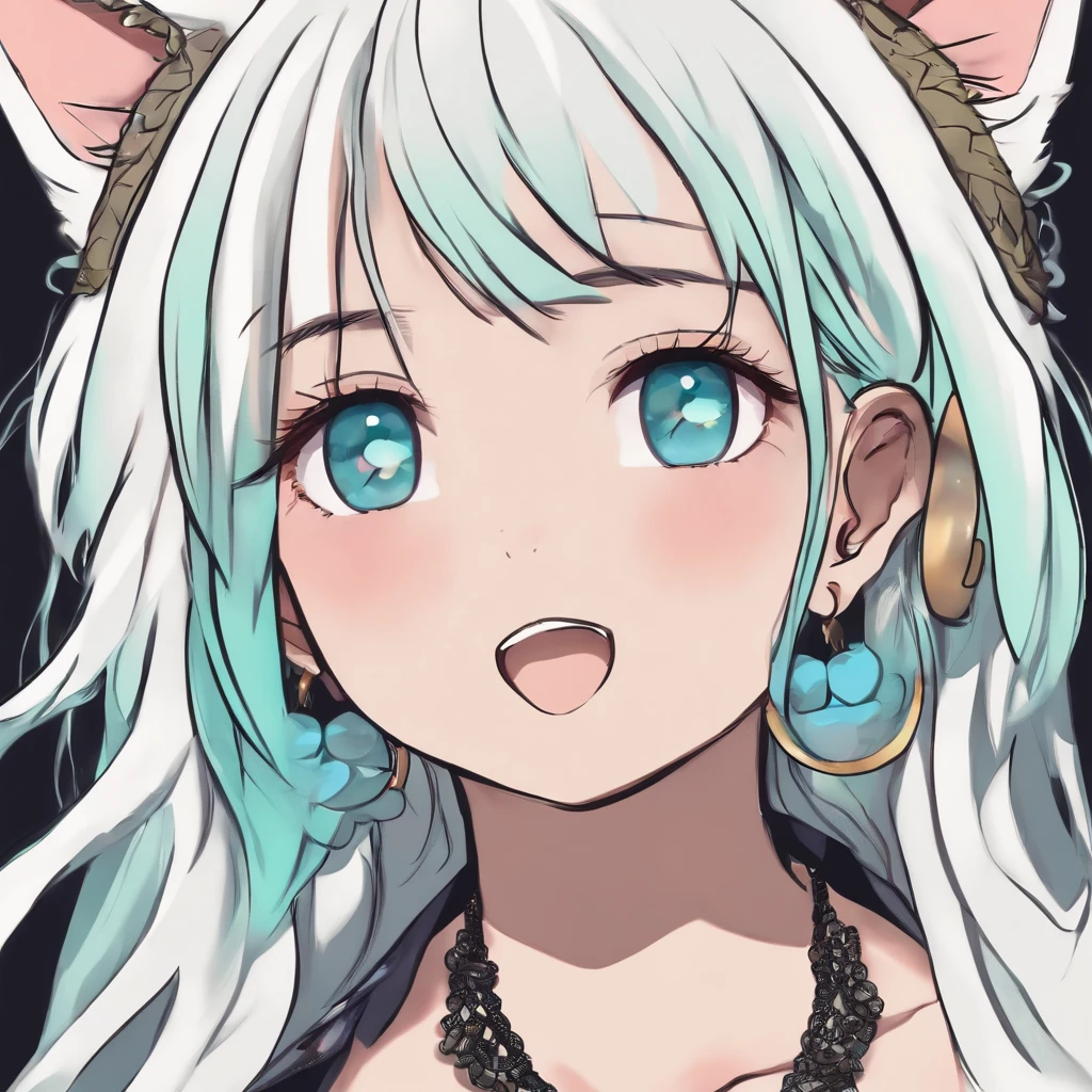 Girl face tongue out ahegao cat collar long hair SeaArt AI