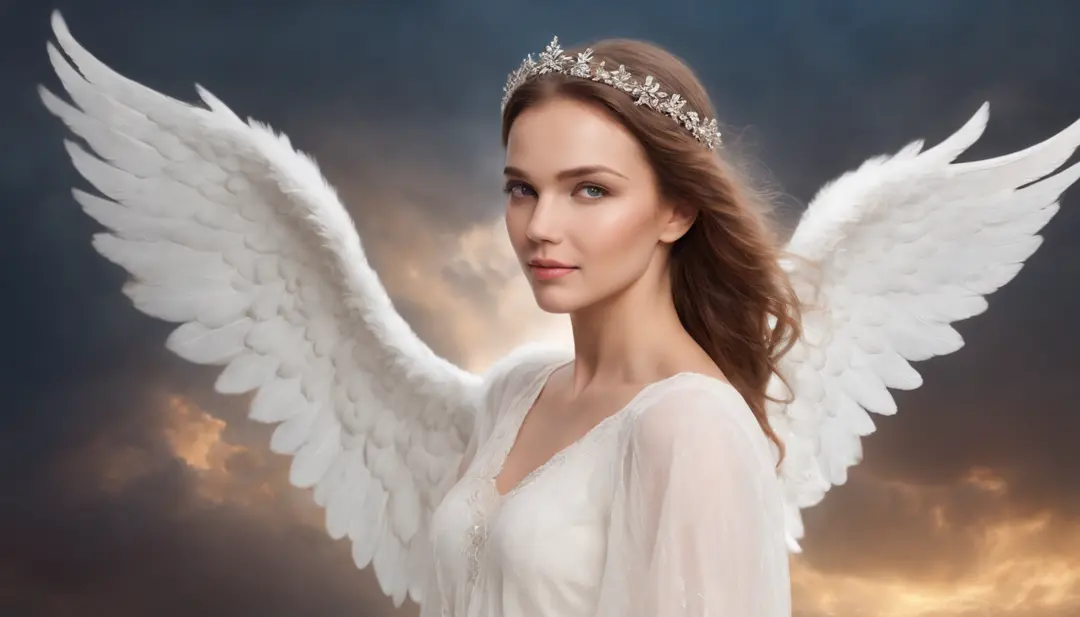 Absurd, very high resolution, super detailed, Depicting a beautiful woman (((an angel with big wings))), perfect eyes, ears, mouth and beautiful hair, (((show full body ))), show the effects of the change in soft lighting, intimate moments, and feelings of...