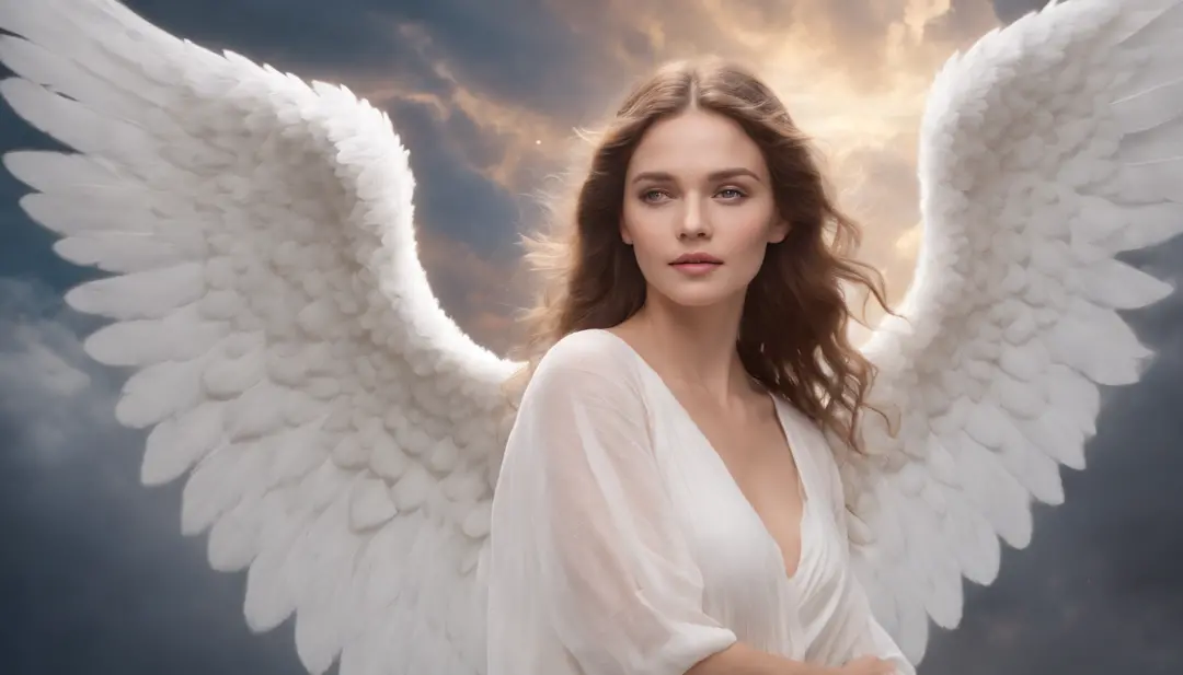 Absurd, very high resolution, super detailed, Depicting a beautiful woman facing the camera (((an angel with big wings))), perfect eyes, ears, mouth and beautiful hair, (((show full body ))), show the soft lighting effects, intimate moments, and feelings o...