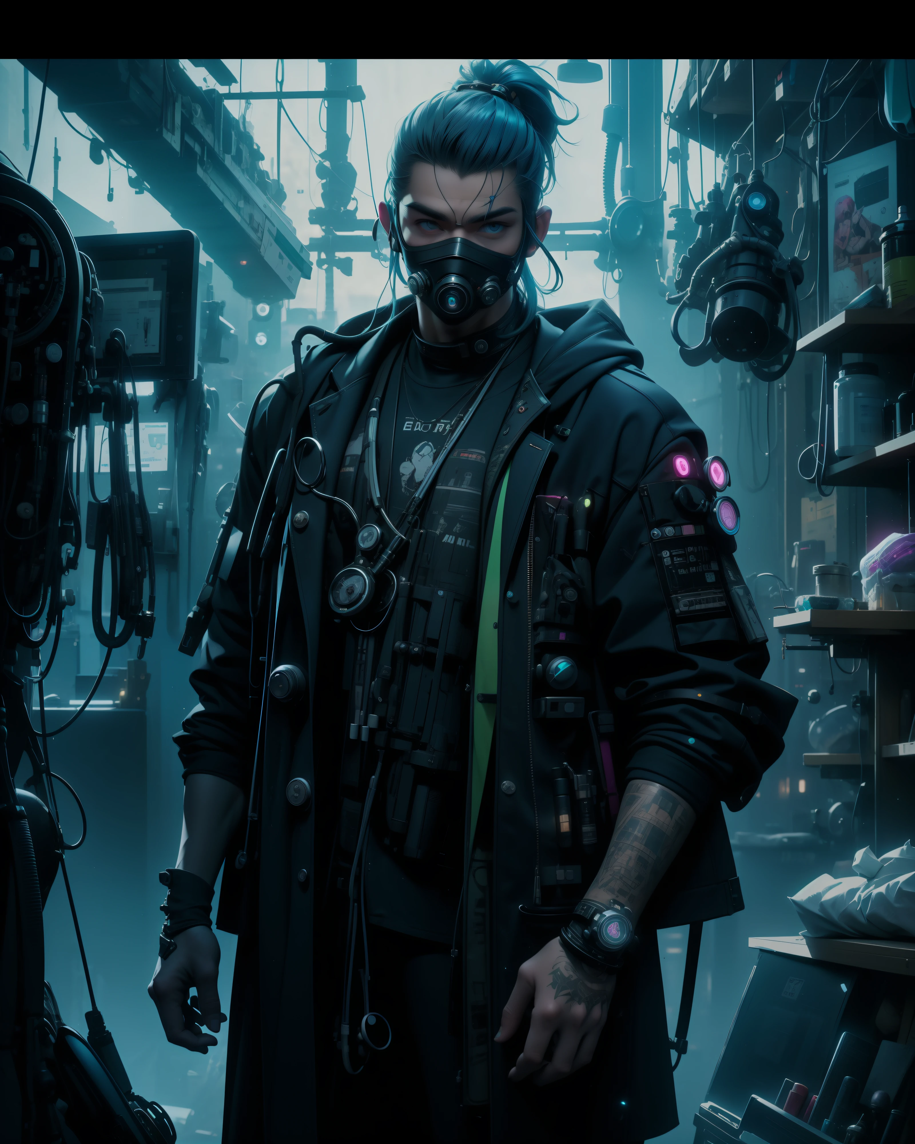 Hyperrealistic, Unreal engine, 3d, (Medium Shot), (Cyberpunk Doctor), Cyberpunk Meta-Gnome Doctor wearing HighTech Surgical mask in Treatment Room, (Cyberpunk Stethoscope), (Doctor Accessories), (Holding) a Scifi (First Aid Kit), in the Holographics Hyperspace Metaverse 50mm, Ray Tracing, UHD