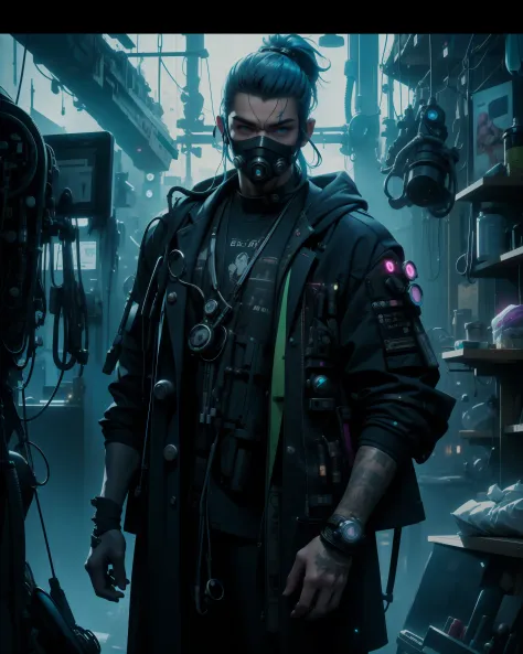 Hyperrealistic, Unreal engine, 3d, (Medium Shot), (Cyberpunk Doctor), Cyberpunk Meta-Gnome Doctor wearing HighTech Surgical mask...