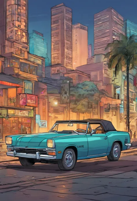 ((a convertible car)), marca gurgel, estilo quadrado, cor grafite, in the city of são paulo, cinematic setting, colors: oil and ...