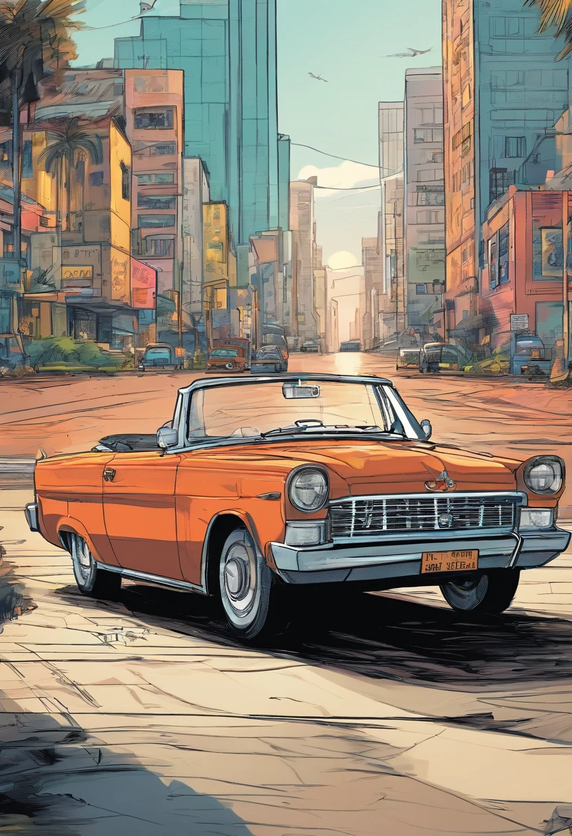 ((a convertible car)), Brand Gurgel, square style, graphite color, In the city of São Paulo, Cinematic setting, Colors: oil and silver, high qualiy, 8k, lighting sun, cinemactic, fot, ad style --auto