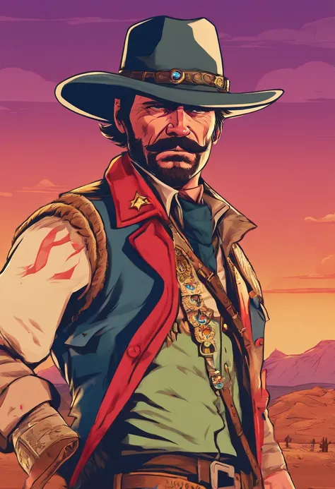 Red Dead Redemption 2 illustration style，Sheriff Curtis Malloy，Wear a ...