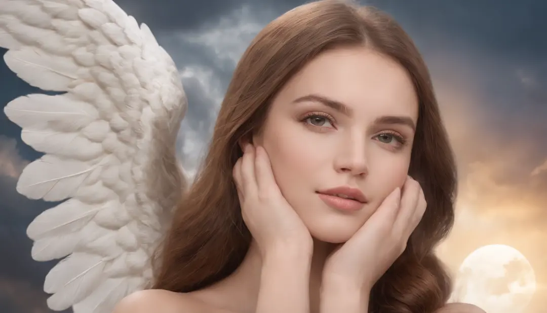 Absurd, very high resolution, super detailed, Depicting a beautiful woman from talking to camera to camera (((an angel with big wings))), extremely beautiful with perfect eyes, ears, mouth and beautiful hair, (((show full body ))), show the effects of chan...