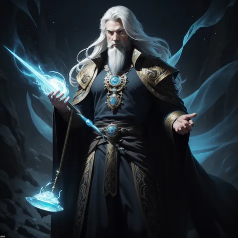 A Painting Of A Wizard Holding A Staff And A Lightning Bolt, Velho 