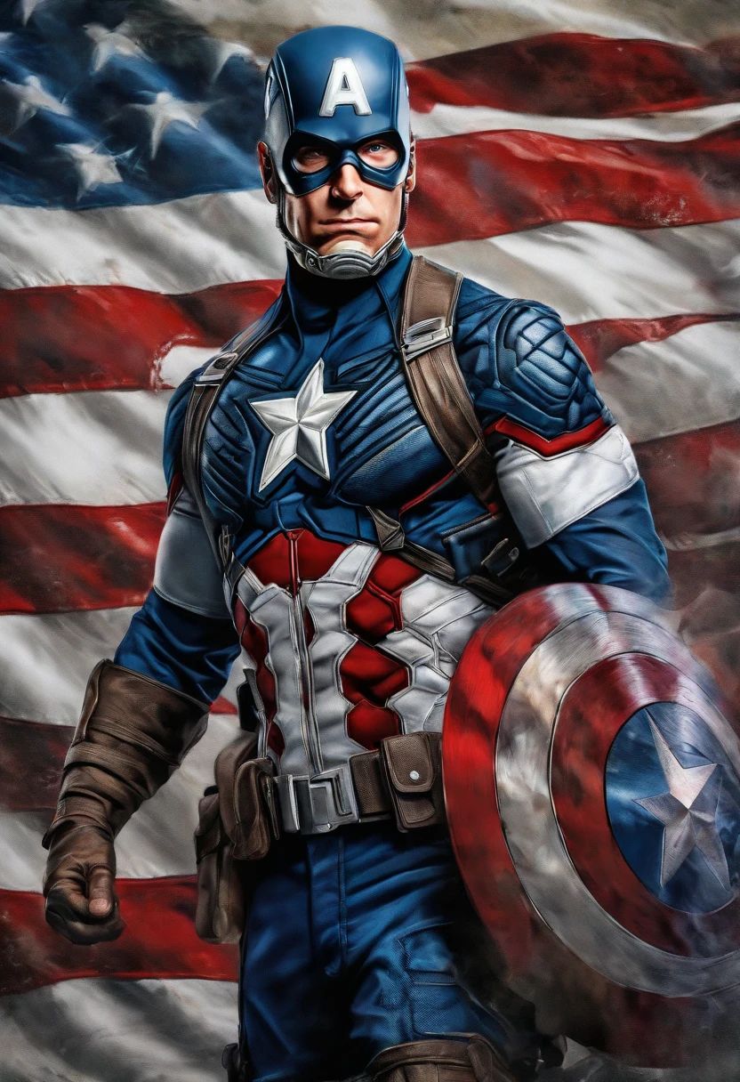 Captain america by the american flag - SeaArt AI