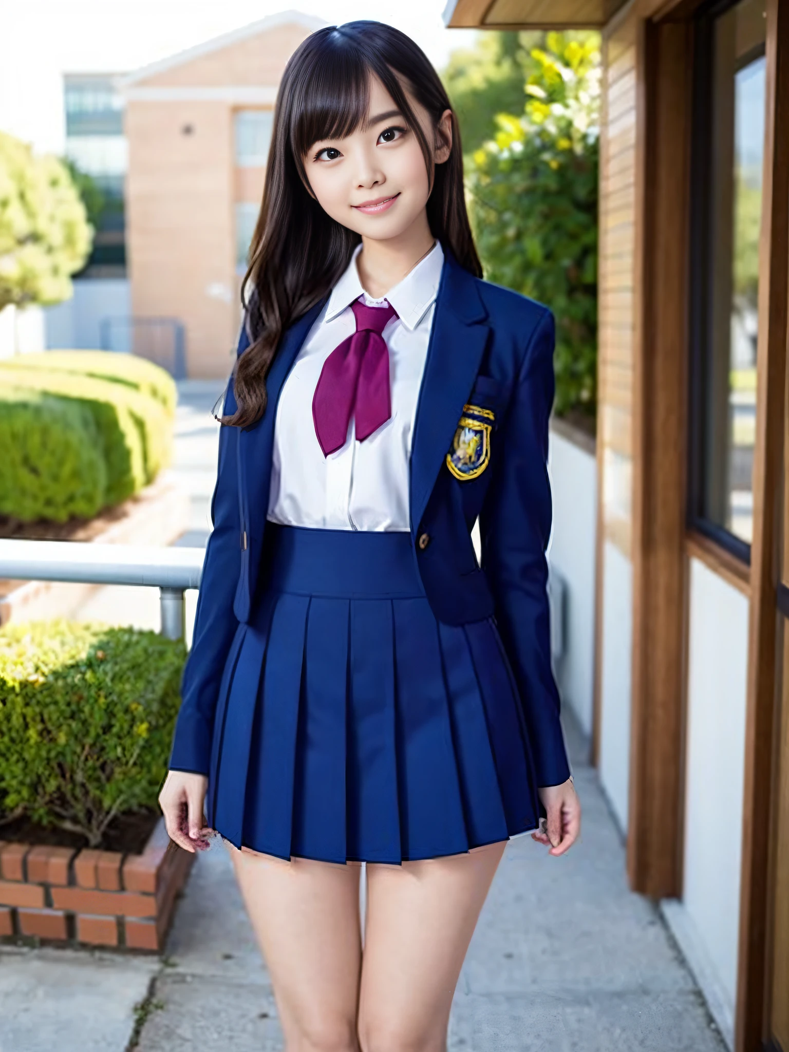 Arafed asian woman in a school uniform posing for a picture - SeaArt AI