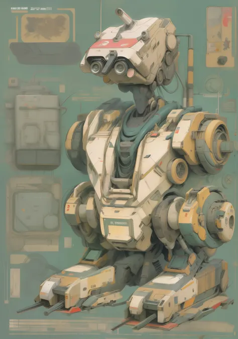 Robot estilo anime de los 90 hecho de piezas de tanque. al estilo del anime vintage de los 90, surrealismo, AKIRA. anime line art.