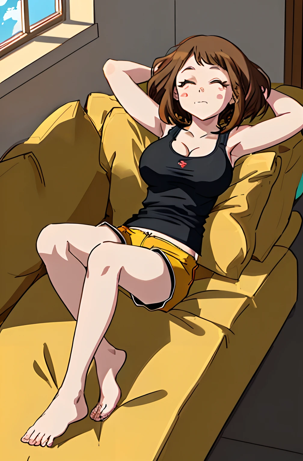 Anime girl laying on a couch with her legs crossed - SeaArt AI