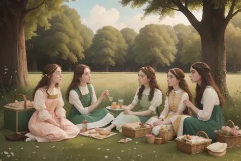 combine the pre-raphaelite love for symbolism with wes anderson's meticulous storytelling: a group of friends of varying ages, d...