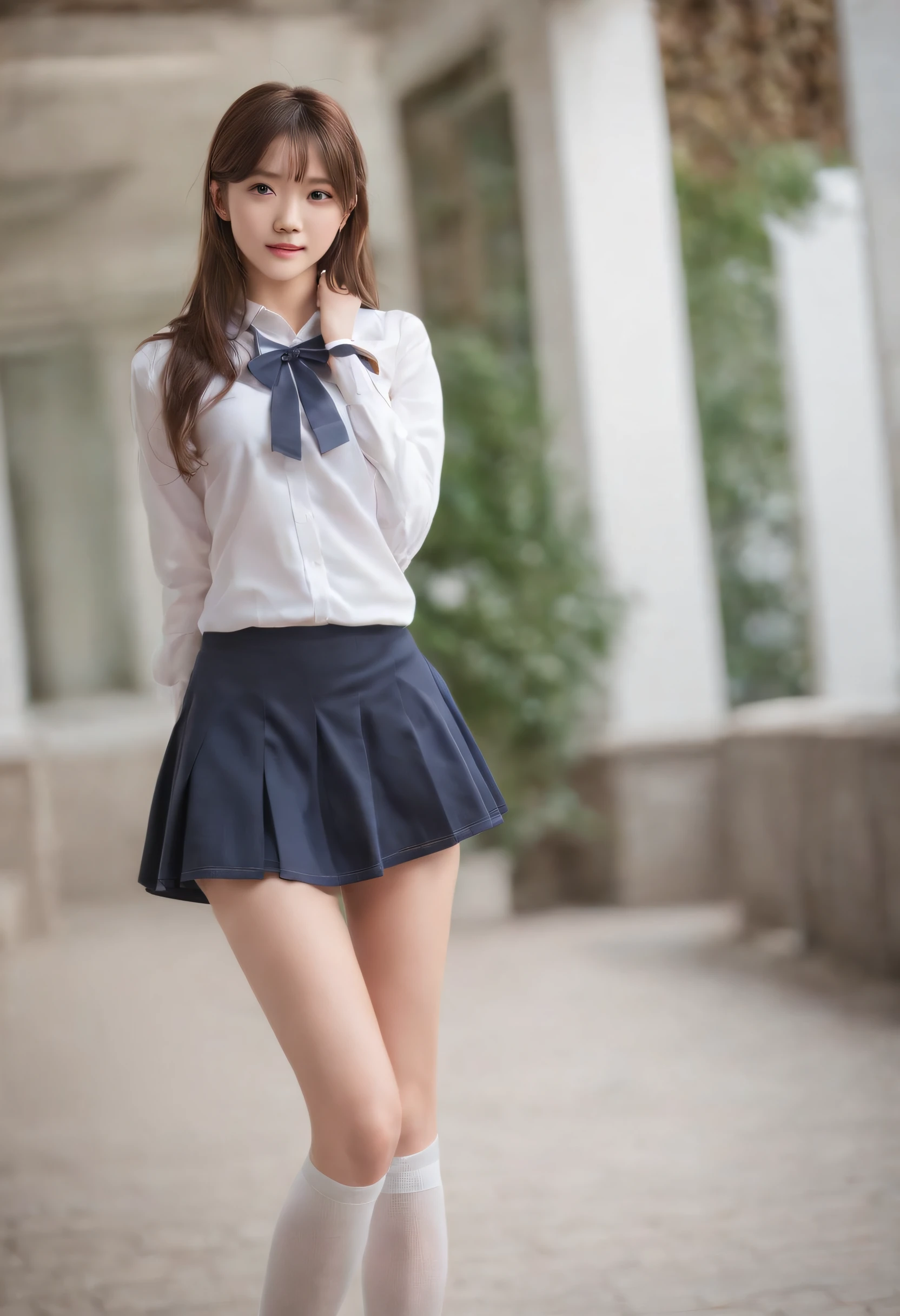 Arafed asian woman in a school uniform posing for a picture - SeaArt AI