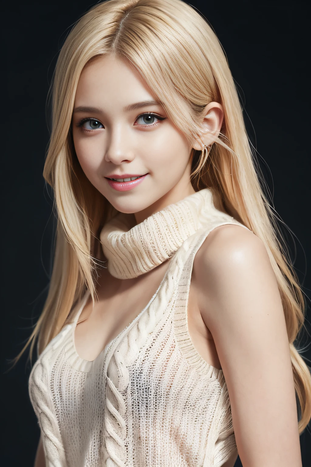 A woman with long blonde hair wearing a white sweater - SeaArt AI