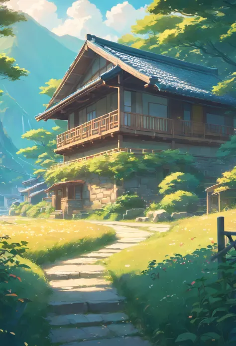 Close-up of a cottage in the Chinese countryside, ross tran. scenery background, ryan dyar, environment painting, Beautiful oil matte painting, photorealistic landscapes, 4k hd matte digital painting, 8 k resolution digital painting, 8k resolution digital ...