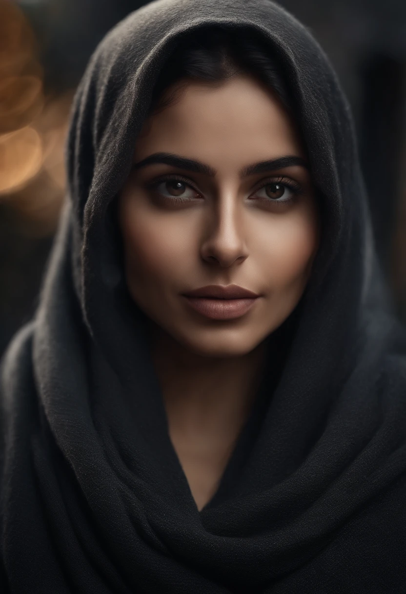 A woman in a black scarf and hood looking at the camera - SeaArt AI