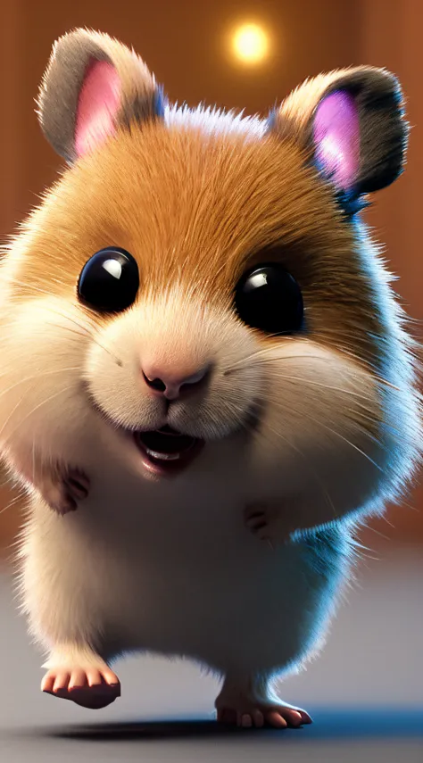 The cute little hamster waved and smiled in greeting me，unreal-engine，Faraway view，cozy indoor lighting，art  stations，detailed digital painting，cinematic ligh，Character design for Mark Raden and Pixar and Hayao Miyazaki，illusory 5，daz，ultra-realistic reali...