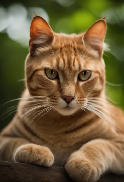 Capture chic and fat tiger cats to produce ultra-high-definition images, Classic Cat Pose. Using advanced macro photography techniques、Highlights the intricate details of the cat's coat, mustaches, And expressive eyes. Place the camera at the cat's eye lev...