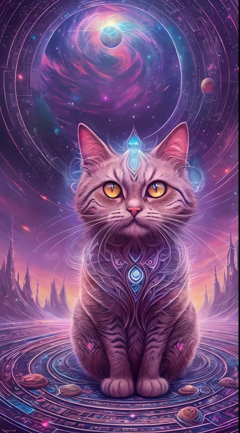 a galactic cat with a lot of hair on it's head, staring at something in ...