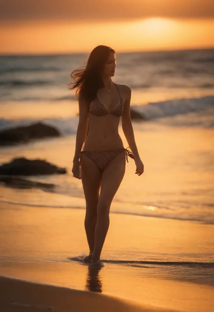 Araki woman in bikini walking on the beach at sunset,Pose sexy for photos, photo of slim girl model, Beautiful girl model, Beautiful model girl, hot with shining sun, 2 4 year old female model, Sexy girl, Beautiful female model, gorgeous face and figure, p...