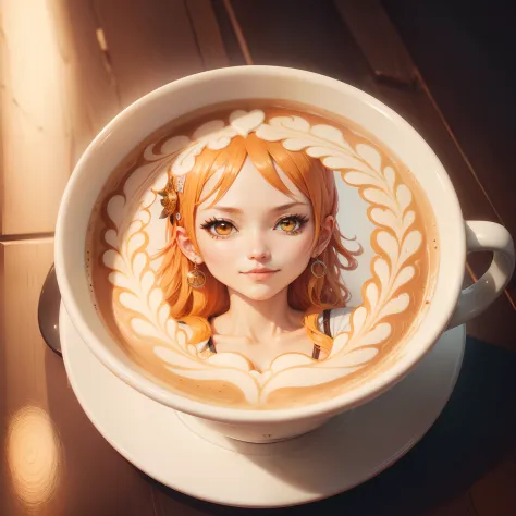 Latte art、Nami of the detailed ONE PIECE drawn inside the cup