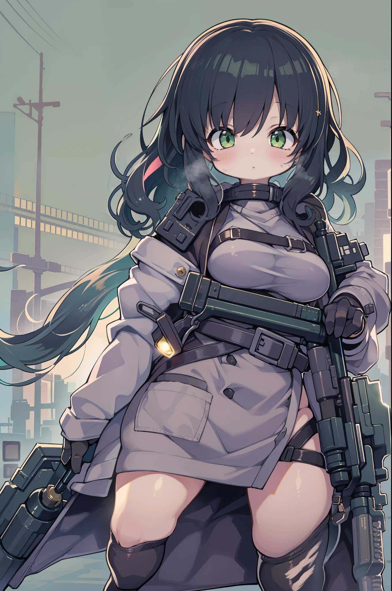 Hold a giant sniper rifle、Long sideburns、Anime-style girl with ...