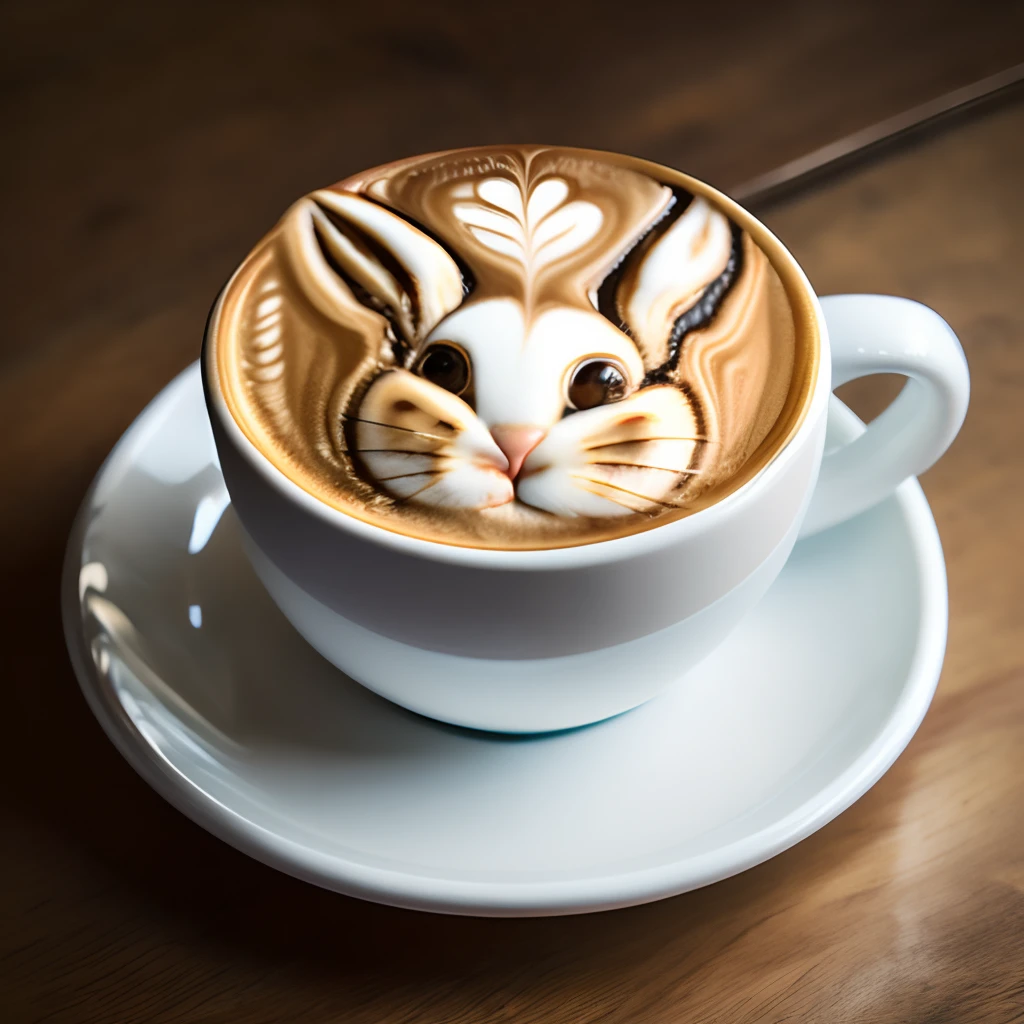 Masterpiece,best quality,coffee cup, latte art, rabbit