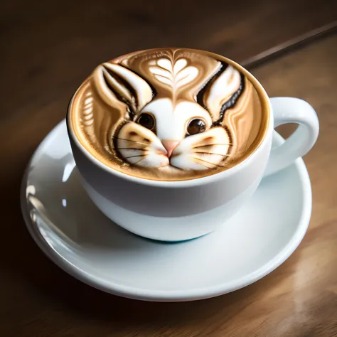 Masterpiece,best quality,coffee cup, latte art, rabbit