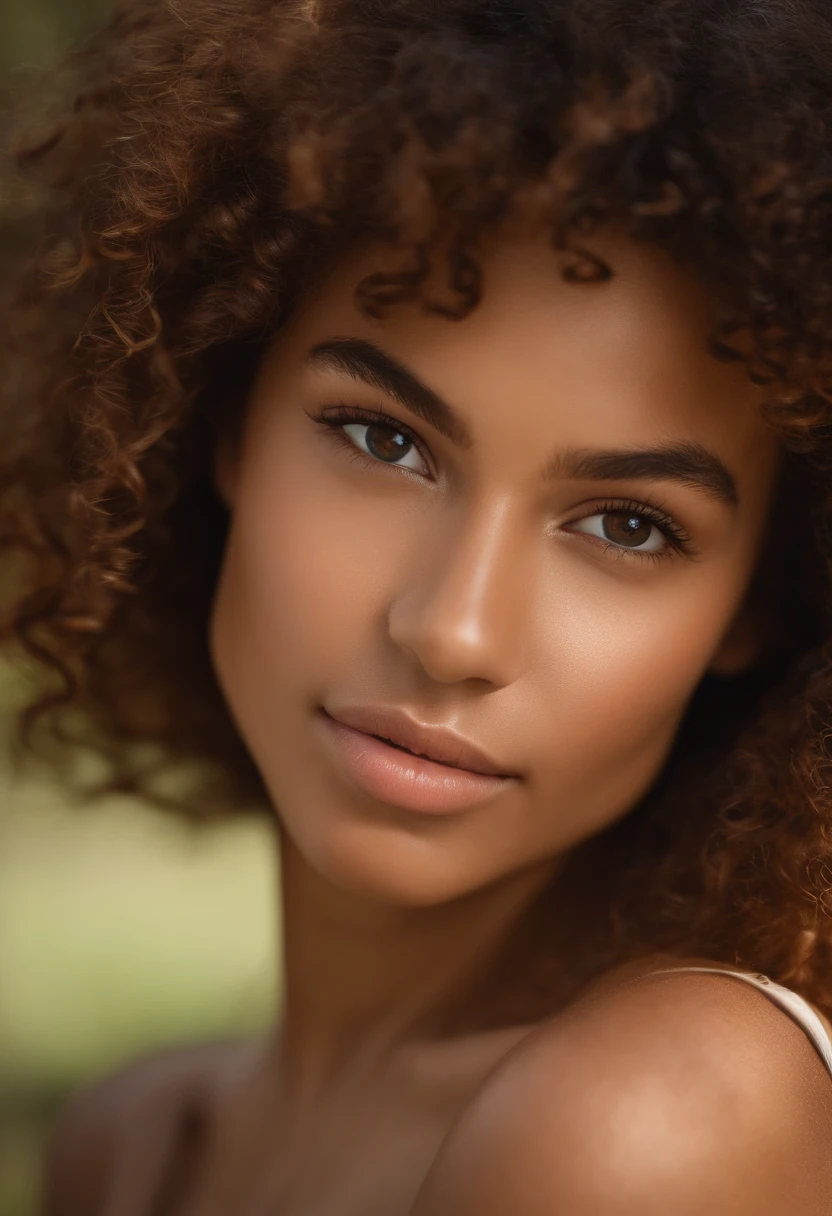 A close up of a woman with a curly hair and a white top - SeaArt AI