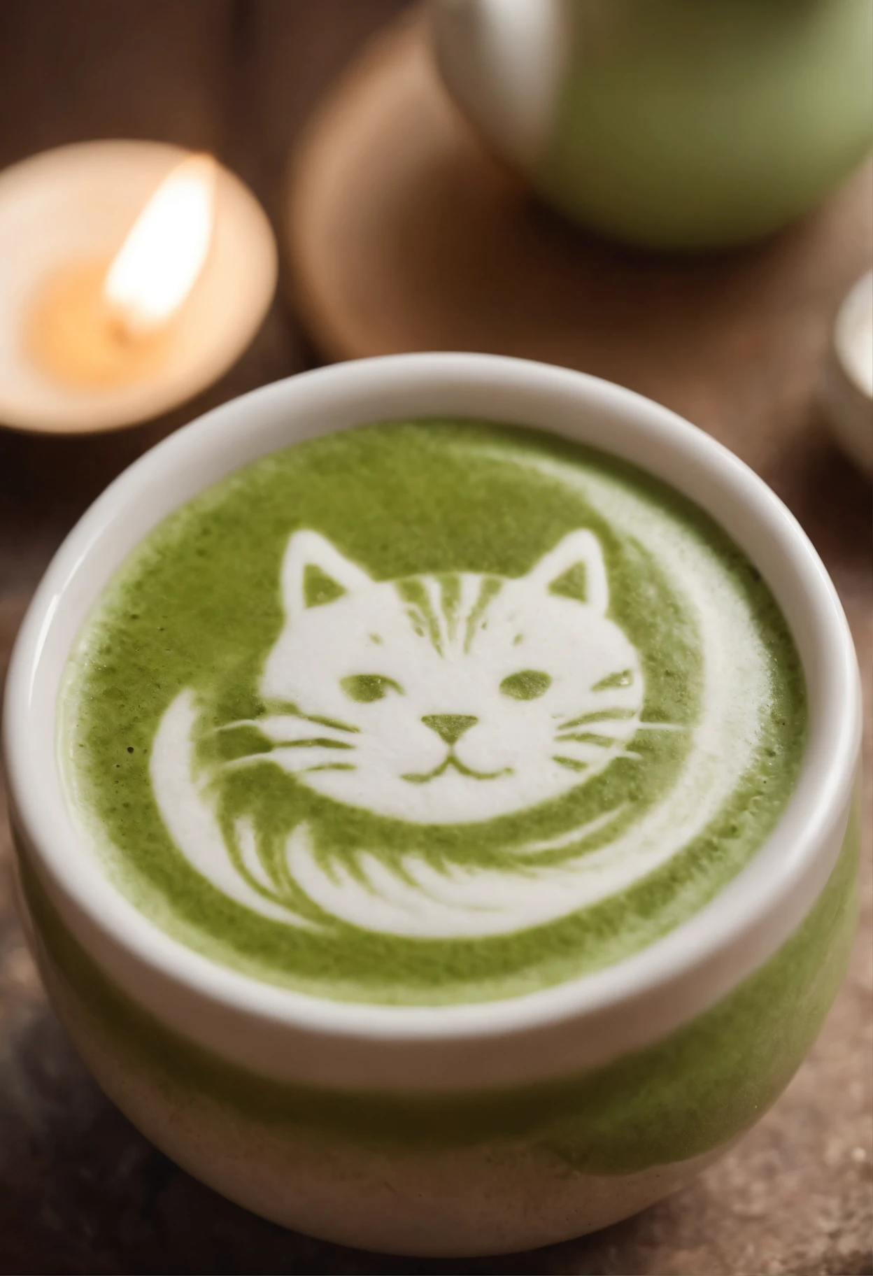 Cat matcha tea (latte Art),8k,photoRealstic