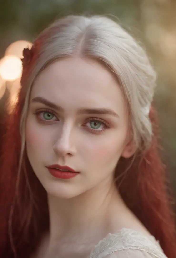 Mujer alrededor de 19 años, cabello blanco natural,, Usando Kohl, esbelto y  elegante - SeaArt AI
