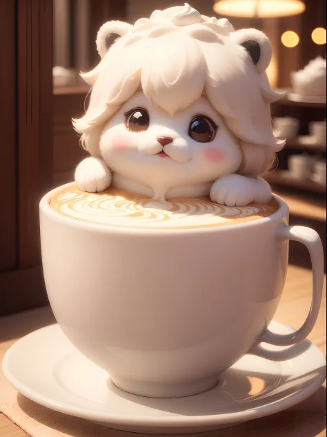 3D Cafe Latte Art、fluffy、White bear、kawaii、Pose as if you are soaking in a hot spring --auto